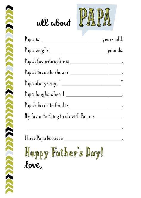 All About Papa Free Printable